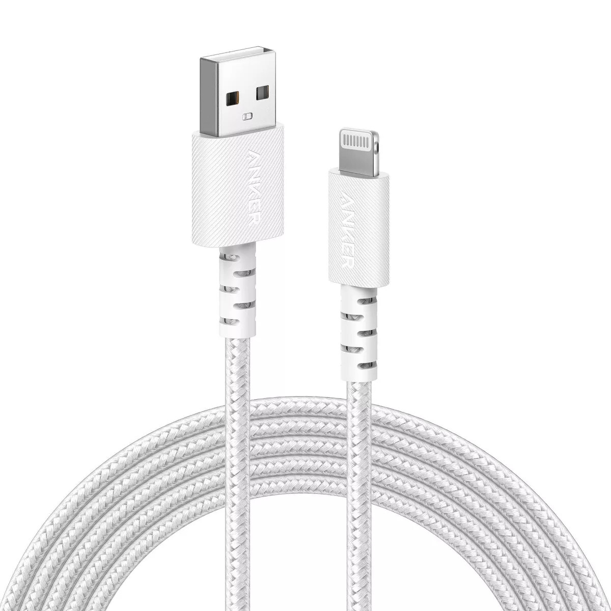 Anker 10′ Braided Lightnin to USB-A Charging Cable – White