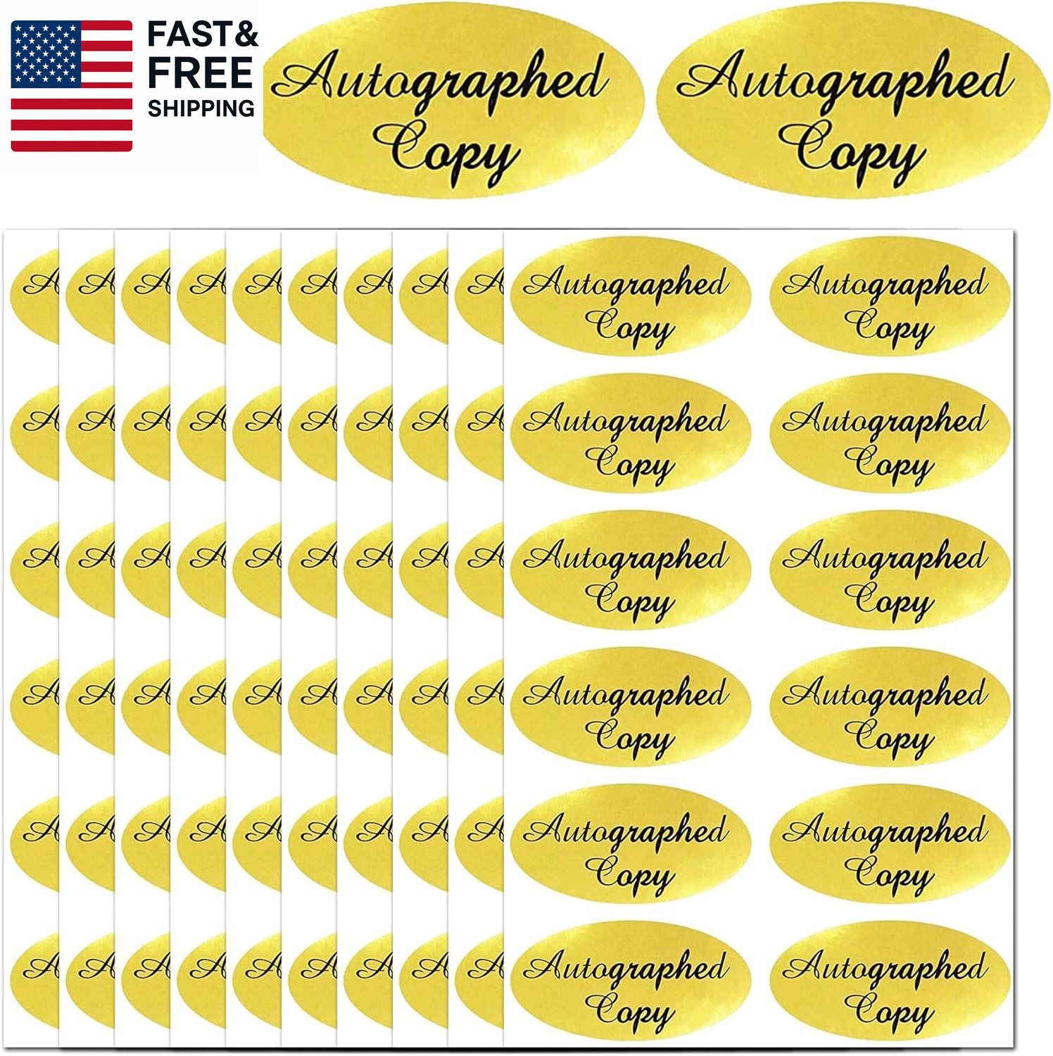 1008 PCS ‘Autographed Copy’ Stickers-1 X 2Inch Oval Gold Foil Labels Gold Foil