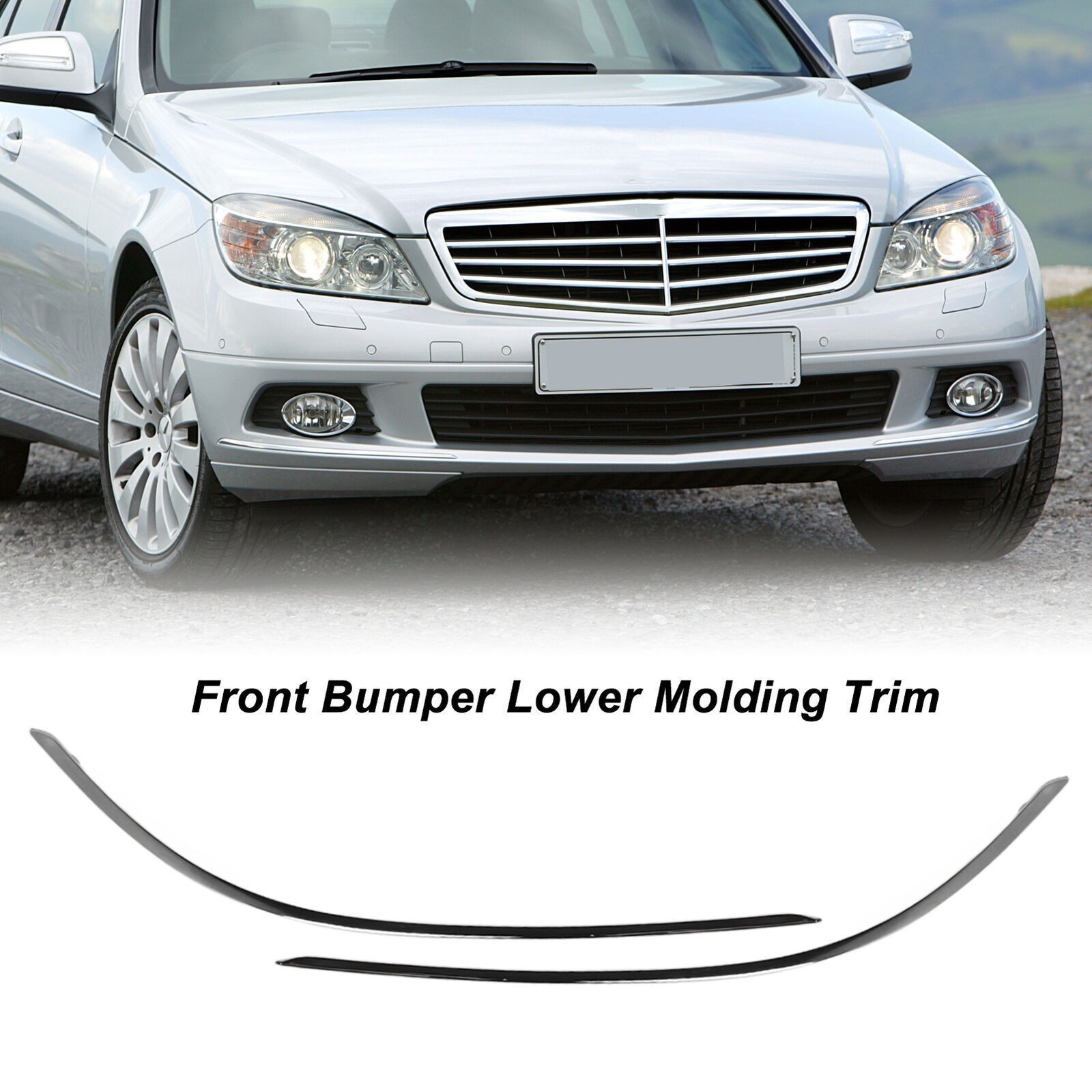 2pcs Front Bumper Lower Chrome Molding Trim Replacement For Benz C‑Class W204