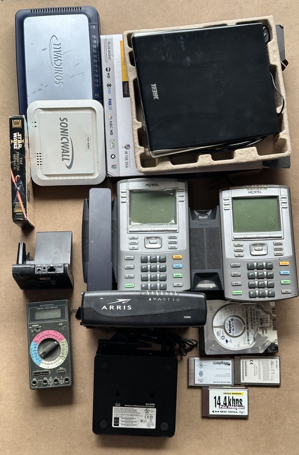 Electronics Mixed Lot Untested SonicWall Nortel Cisco Arris HDD Multimeter Etc