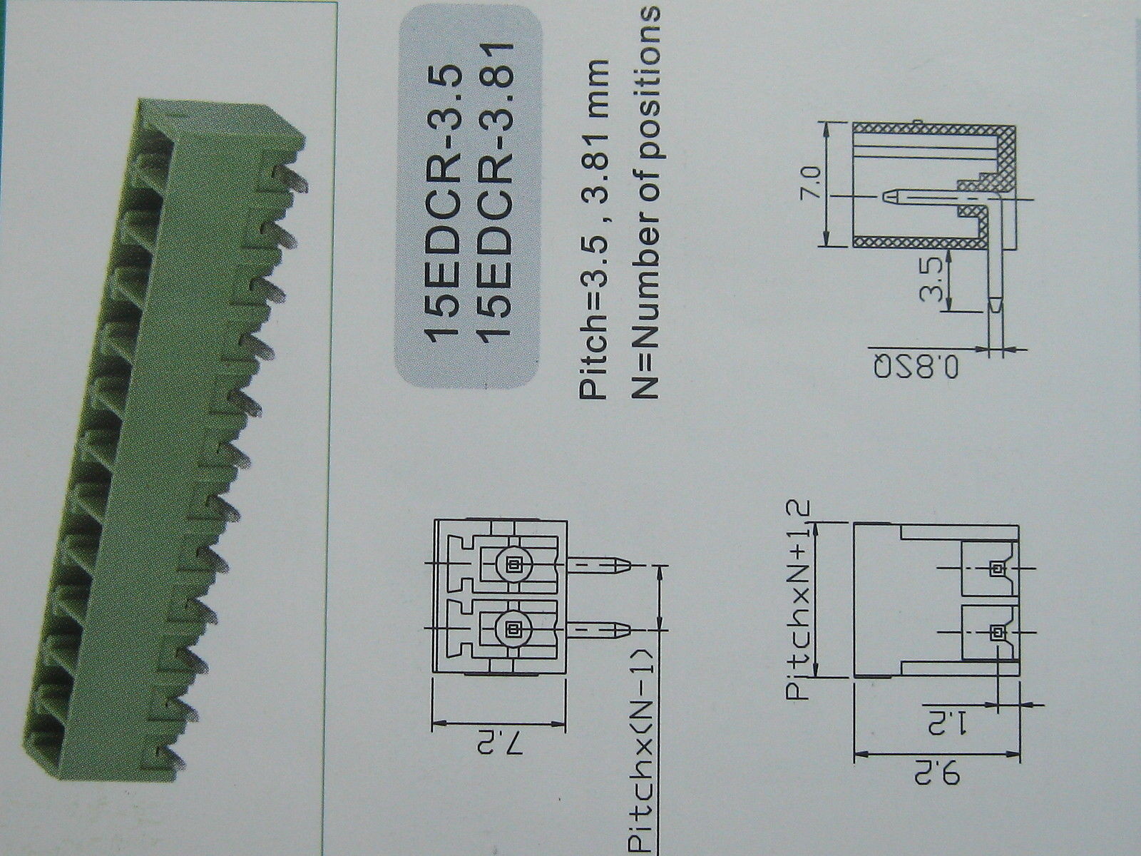20 pcs Angle 90° 3 pin 3.5mm Screw Terminal Block Connector Pluggable Type Green