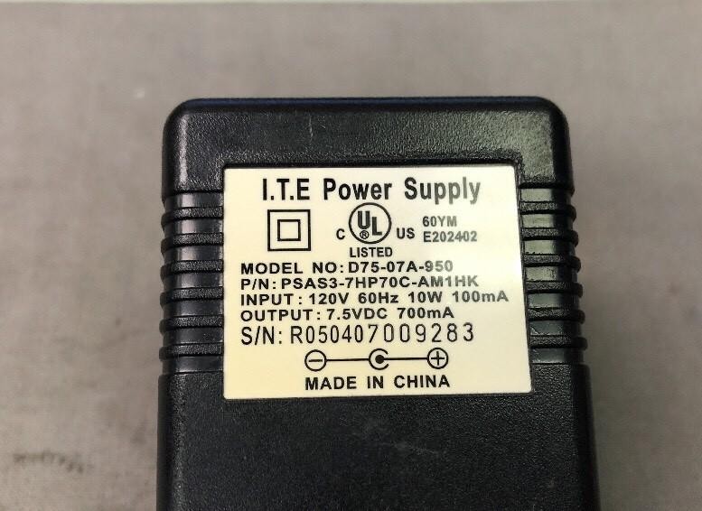 I.T.E. Power Supply AC Adapter D75-07A-950 7.5VDC 700mA