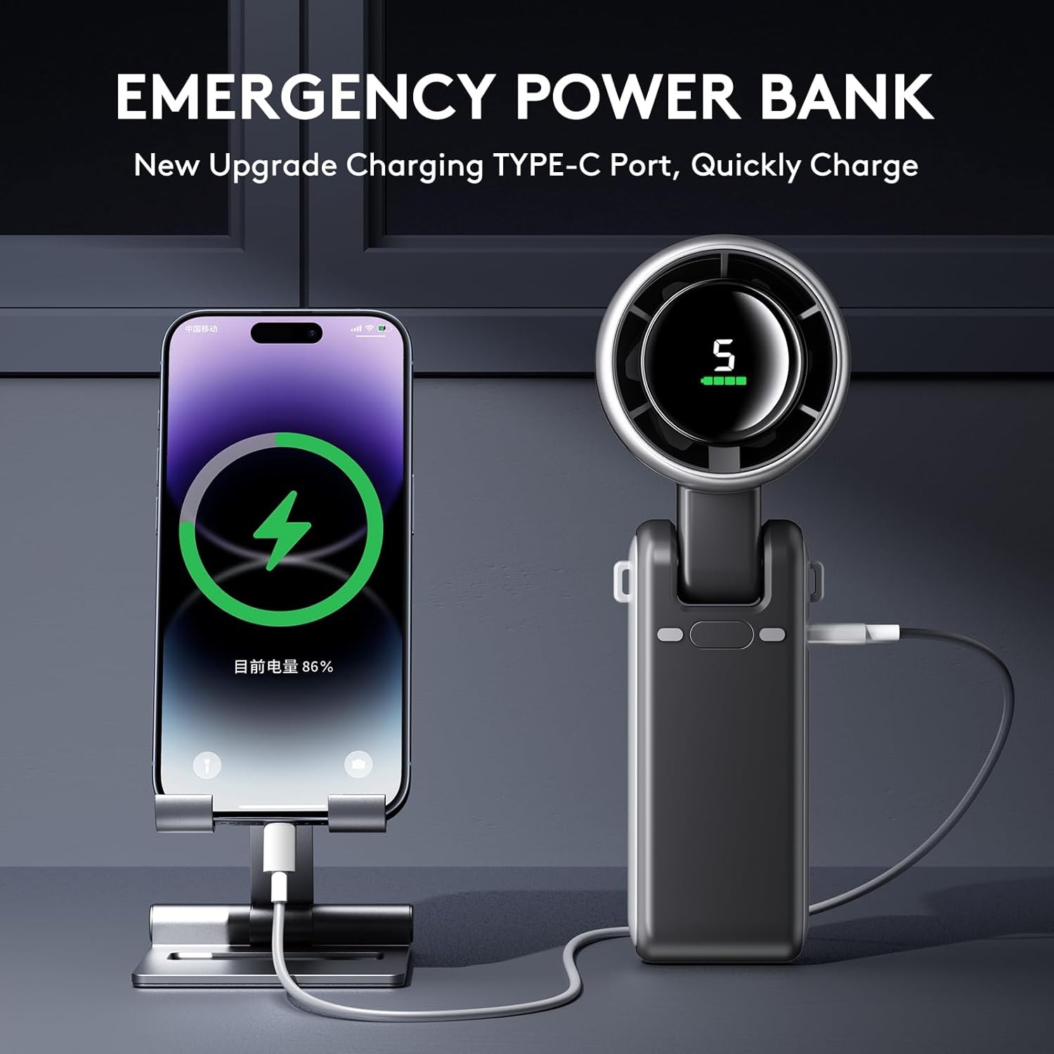 3 IN 1 Portable Handheld Turbo Fan, 5 Gear Wind,5000mAh Battery Operated