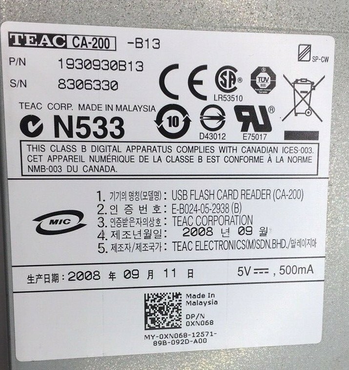 TEAC CA-200-B13 Black Multi Format Internal USB Flash Card Reader 1930930B13