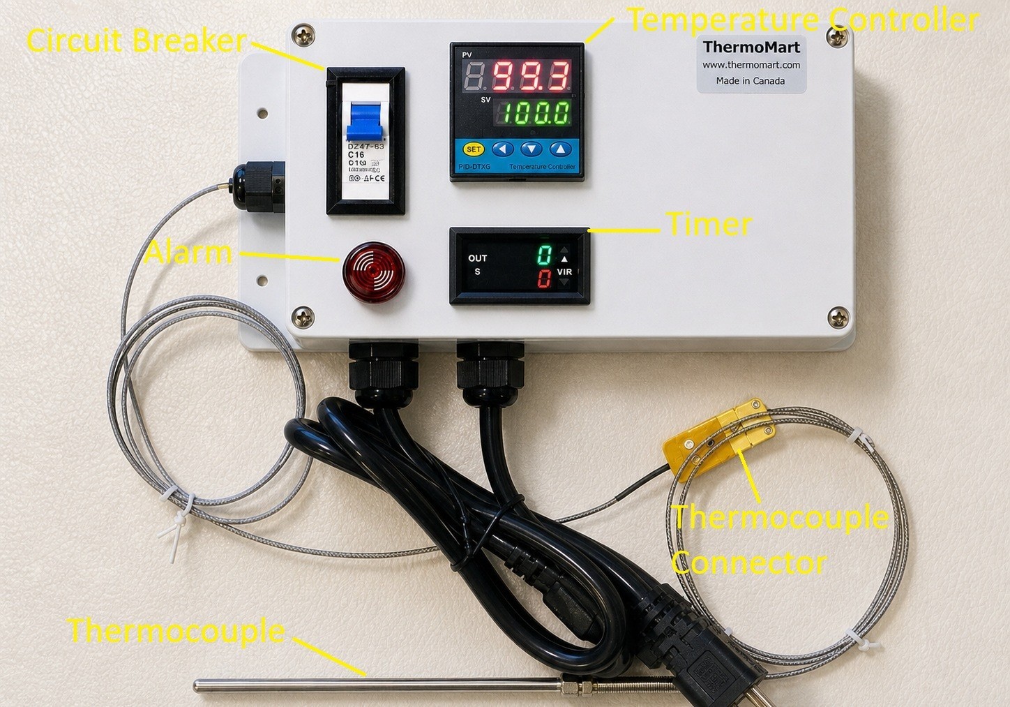 Plug & Play PID Temperature Controller + Timer Control Panel Box & 6″ Tip Probe
