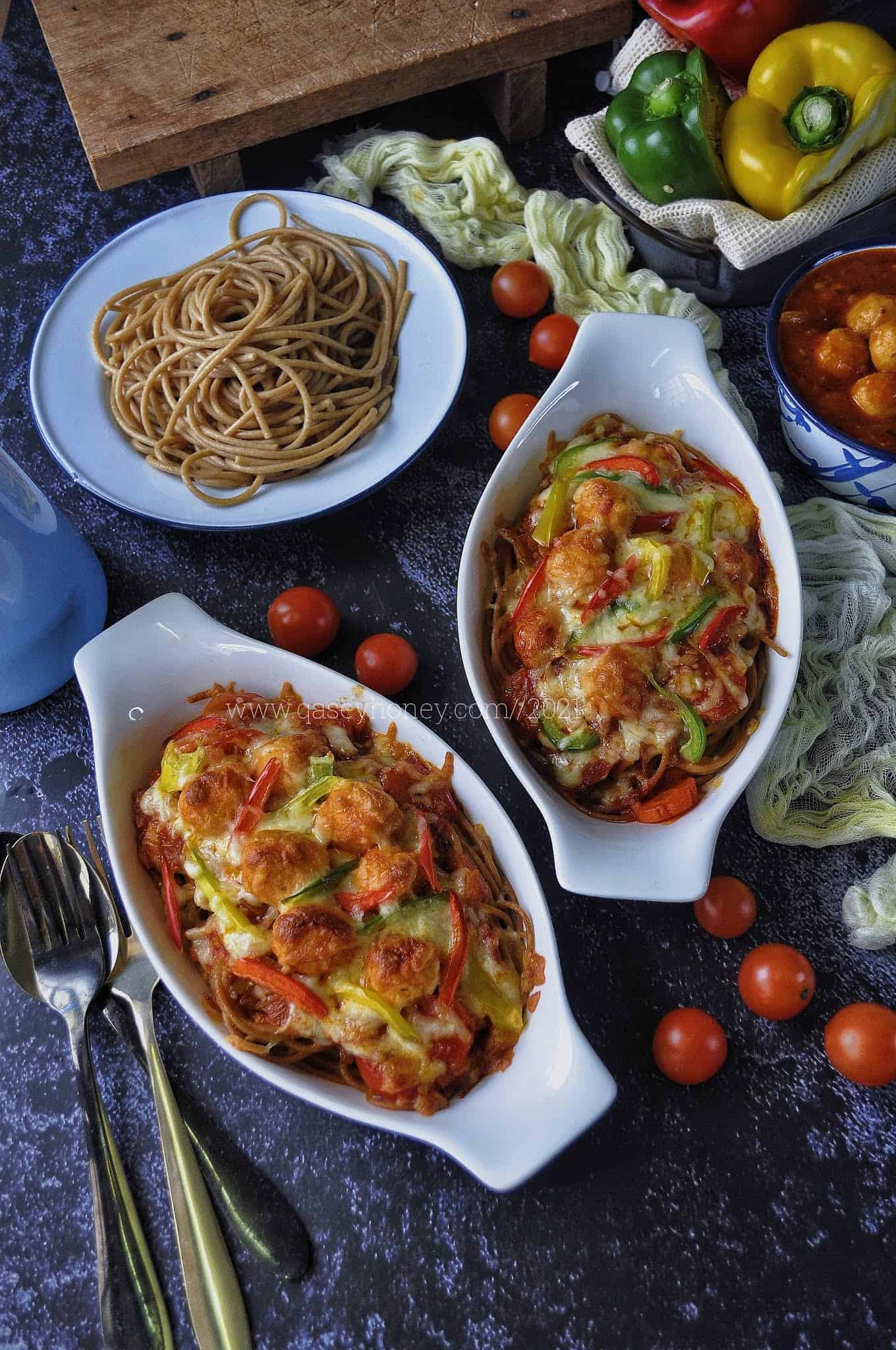 Baked Chicken Meatball Spaghetti Bolognese